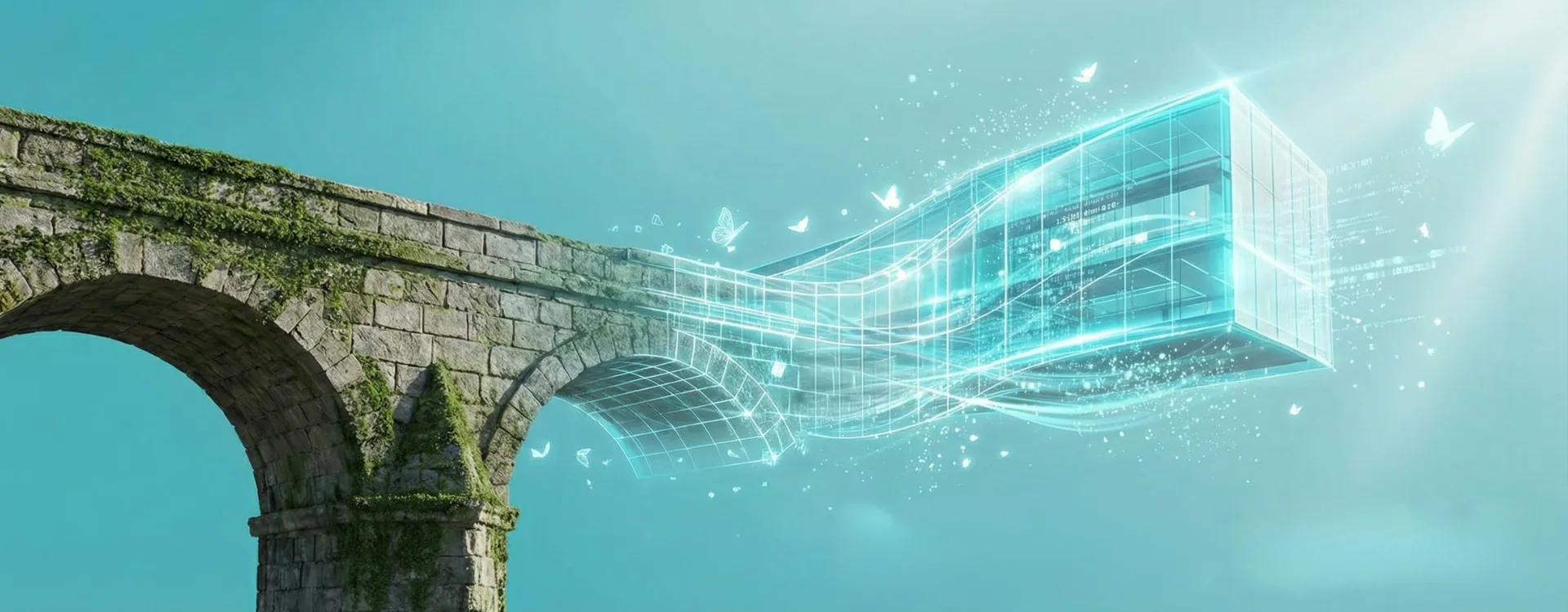 Digital Transformation — an abstract image showing the evolution from gears to digital interfaces