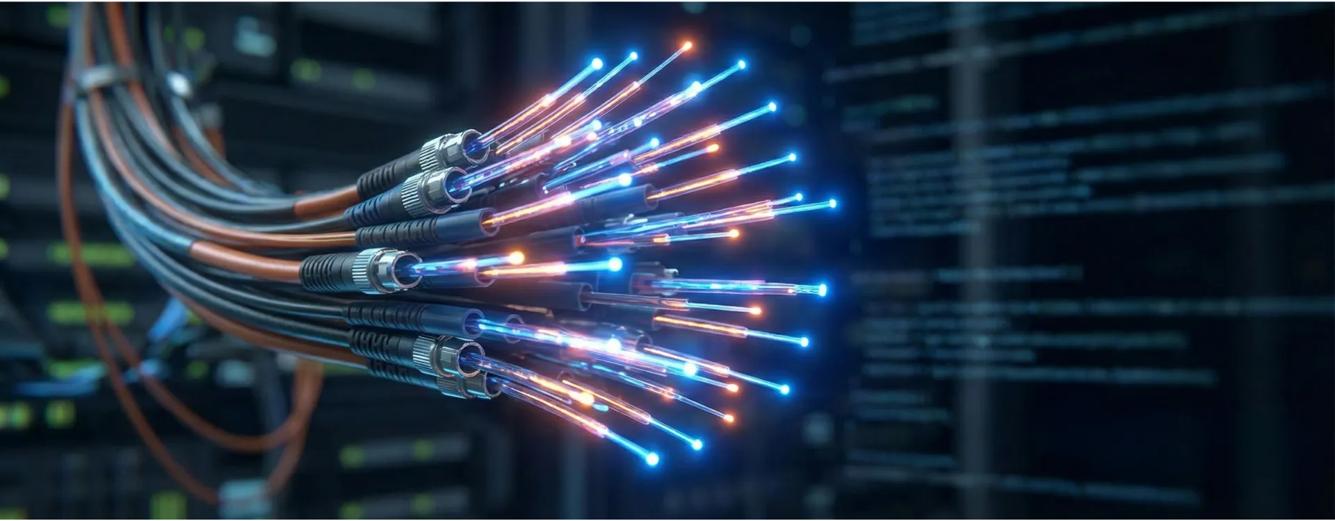 Networking & Infrastructure — glowing fiber optic cables representing a high-speed data network